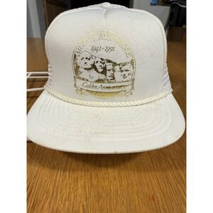 Mount Rushmore 50th Anniversary Trucker Hat 1991 White Gold Rope USA Park